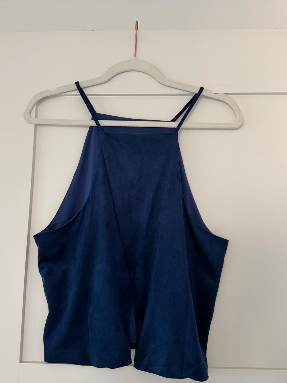 Olivaceous Navy Blue High Neck Halter Top | Size L | Open Back | Flowy | NWOT - Picture 6 of 9